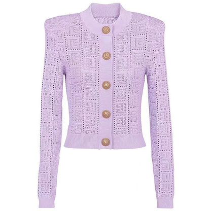  Long Sleeve Cardigan round Neck Cutout Sweater Top Cardigan Coat