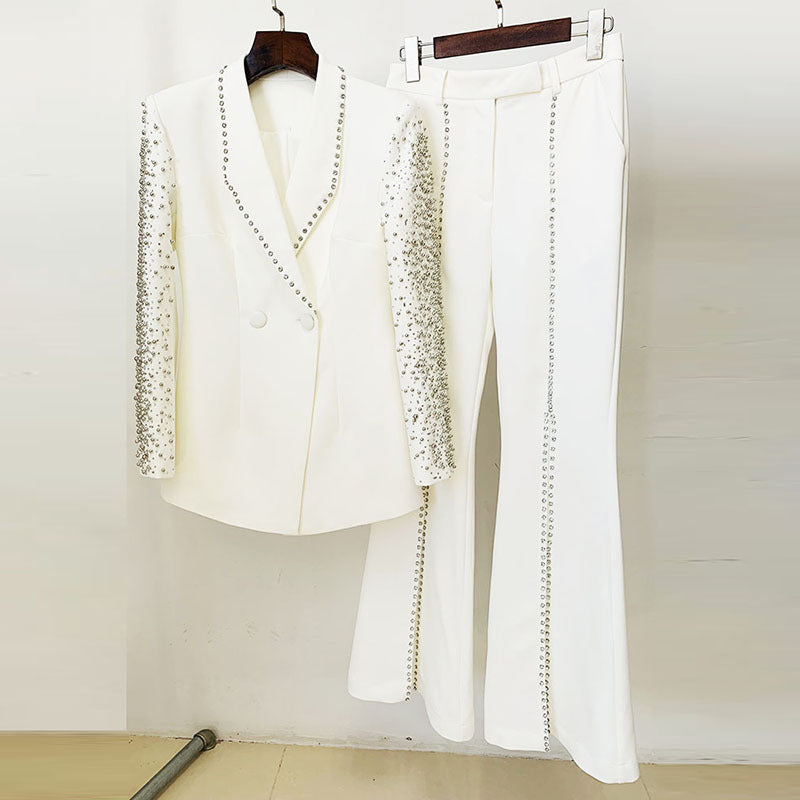 Heavy Industry Beads Diamond Blazer Split Trousers Suit