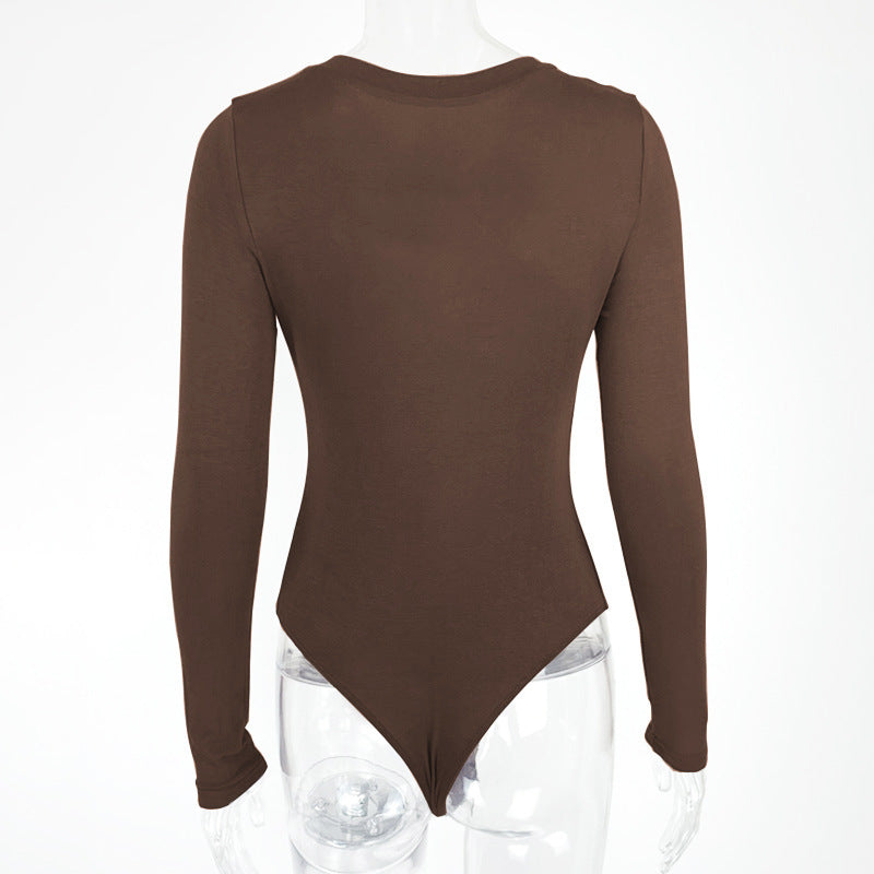  V-neck Bodysuit Autumn Winter Bottoming Shirt Tight Sexy Women