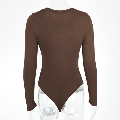  V-neck Bodysuit Autumn Winter Bottoming Shirt Tight Sexy Women