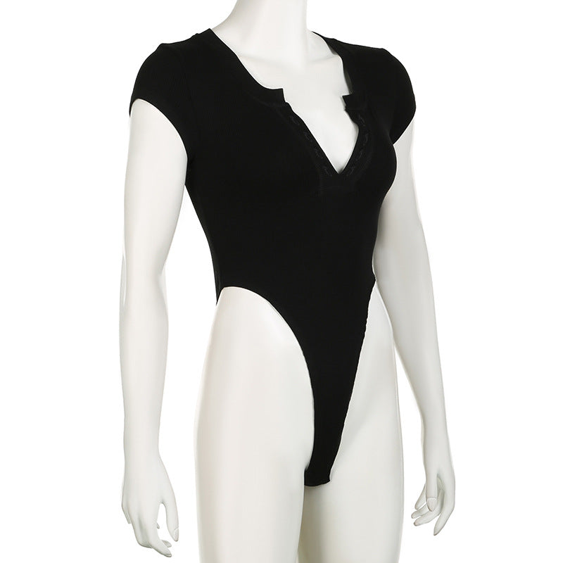 V-Neck Jumpsuit Women Clothing V neck Sexy Tight Short Sleeved T shirt