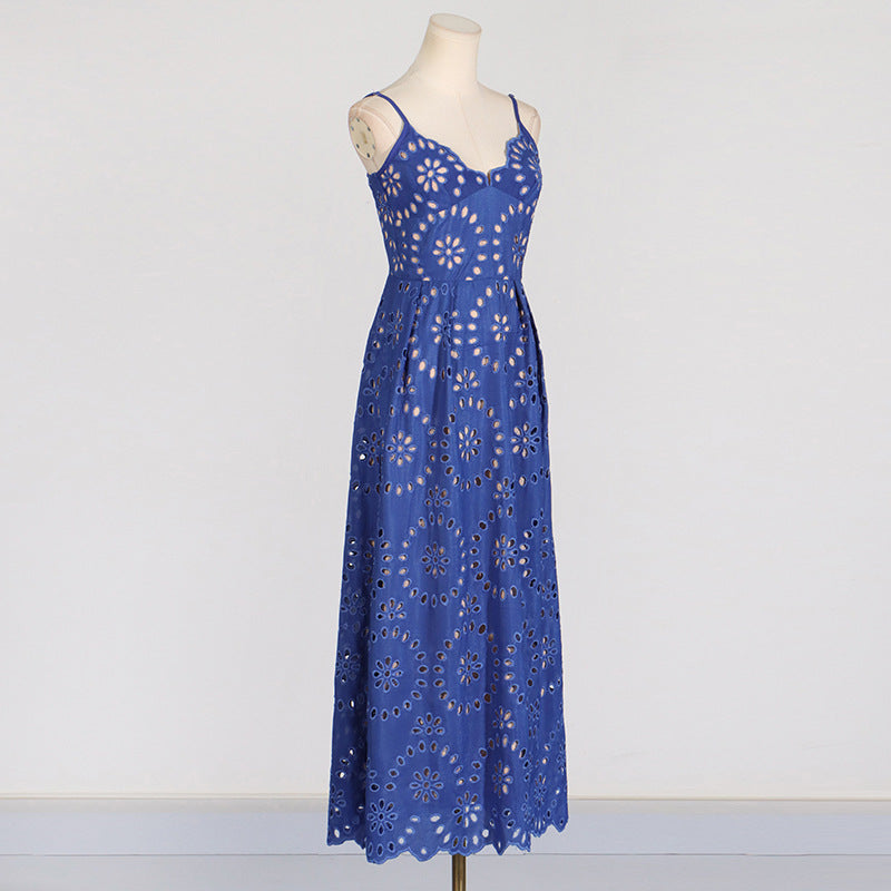 Straps Maxi Dress Slim Fit Slimming Embroidered Crocheted woman Dress.