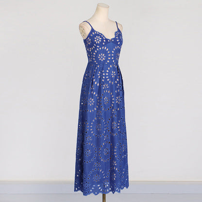 Straps Maxi Dress Slim Fit Slimming Embroidered Crocheted woman Dress.