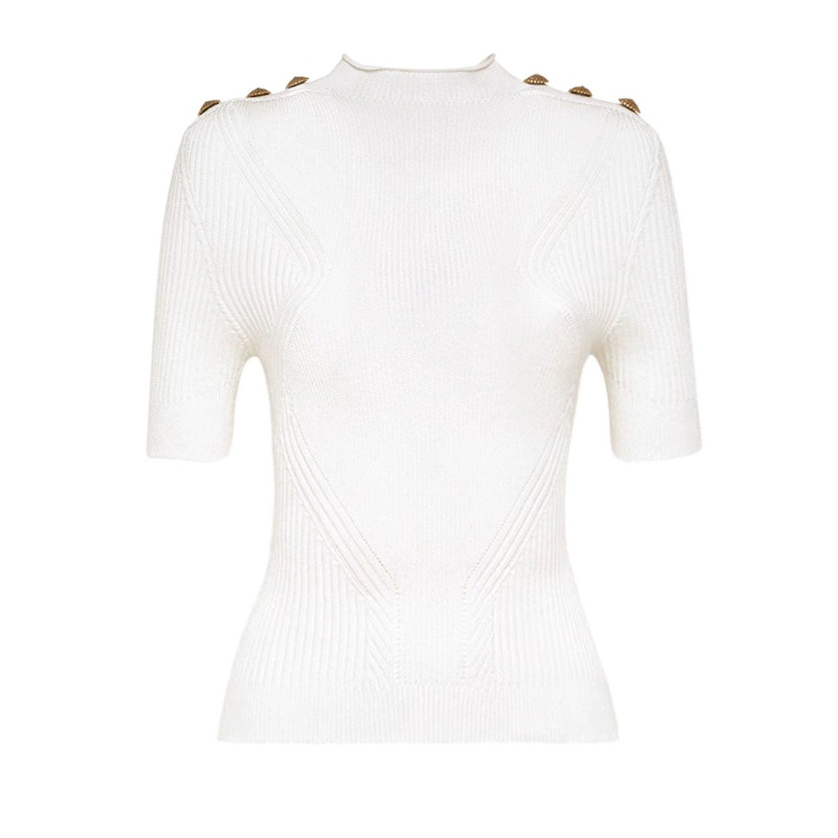 Summer Women Classic High Quality Shoulder Button Short Sleeve