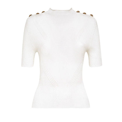Summer Women Classic High Quality Shoulder Button Short Sleeve