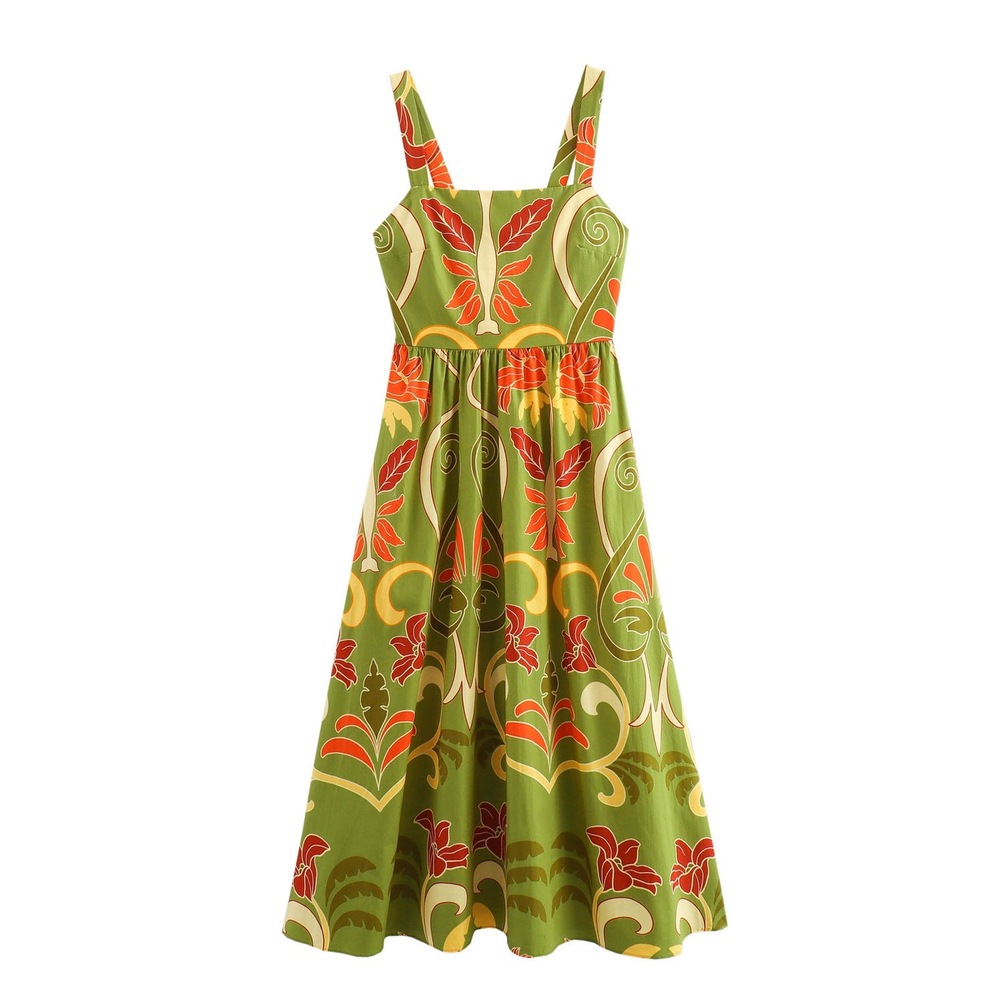 Printed Lace up Woman Summer Midi Dress Sling Dress - XS / Multi color