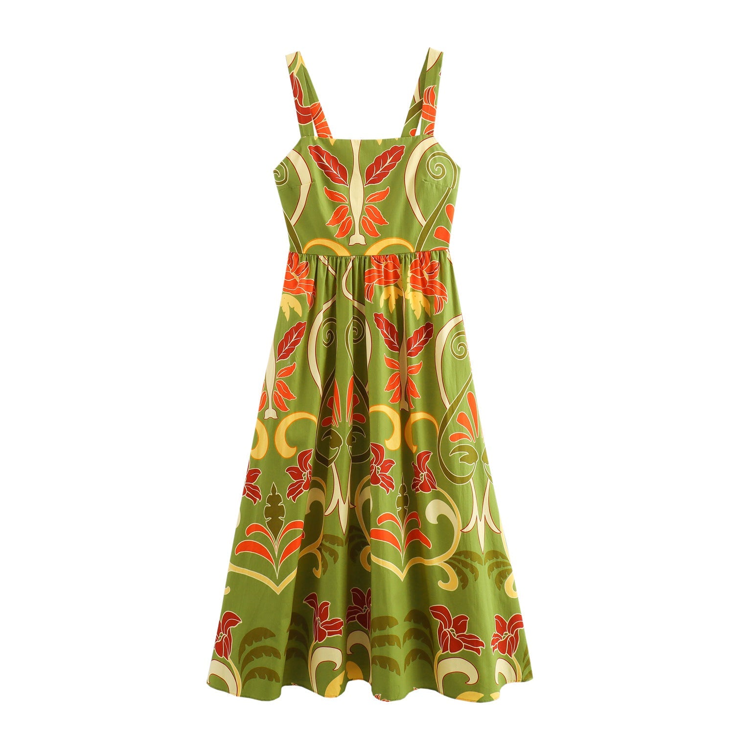 Printed Lace up Woman Summer Midi Dress Sling Dress - XS / Multi color