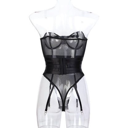 Sexy Underwear Transparent Strap Corset Type Belly Belt Tight Jumpsuit