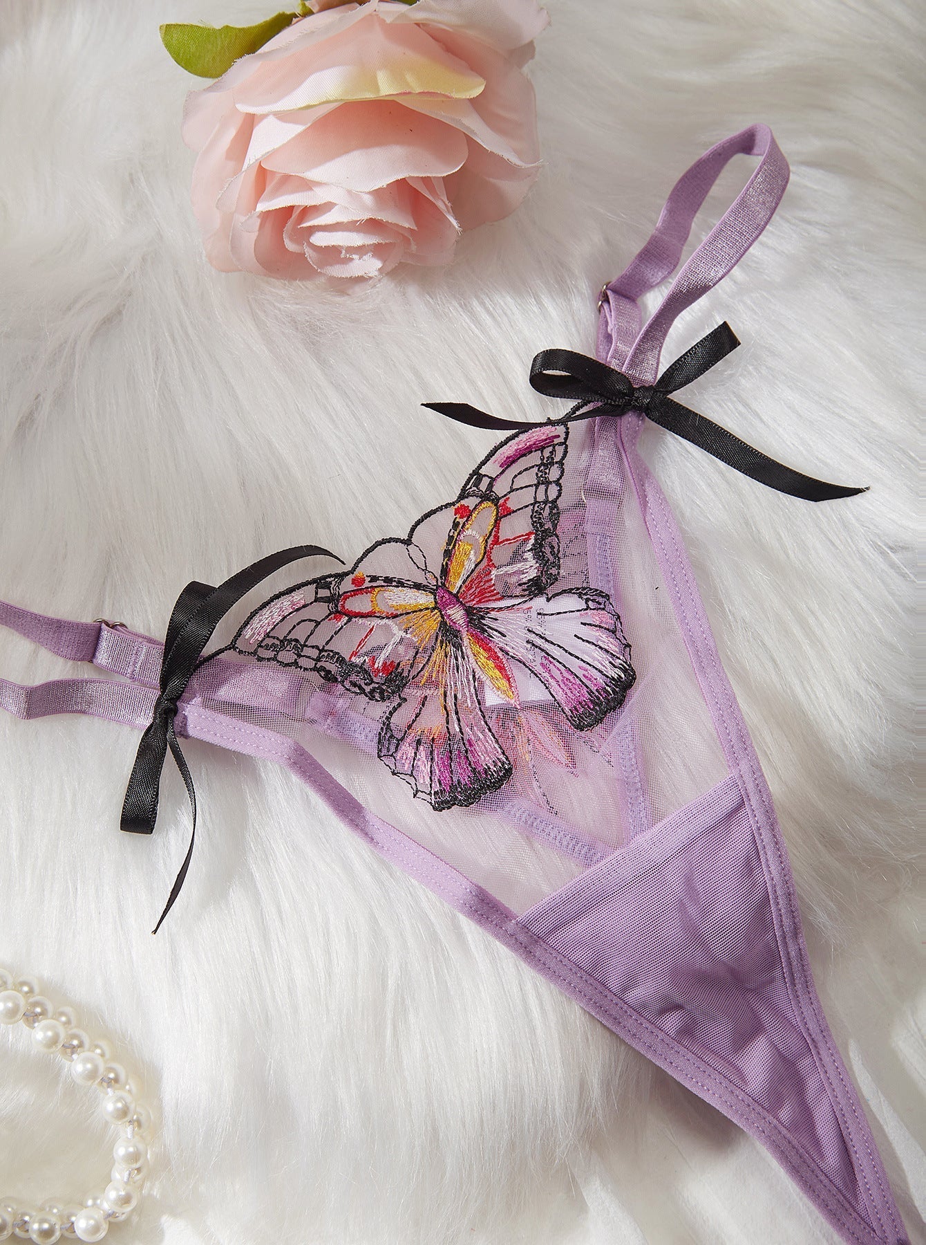 Butterfly Embroidery Transparent Mesh Girls Temptation Sexy Lingeries.