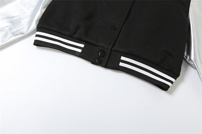 Coated Fabric jacket Women Clothing Embroidery Stitching Metallic hood