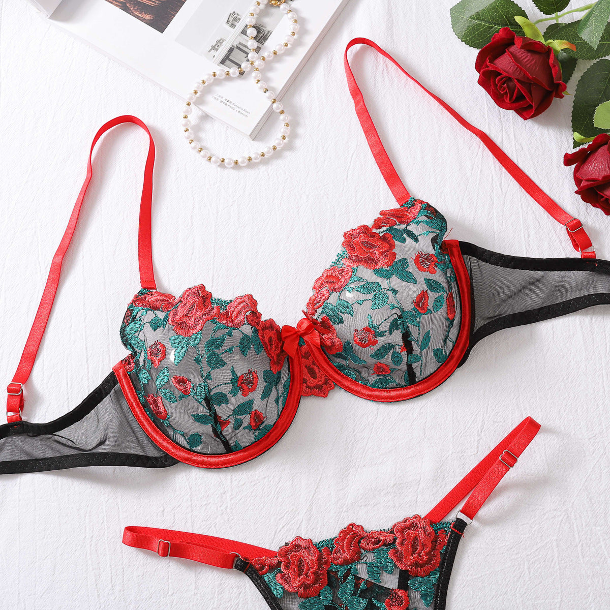 Embroidery underwear Sexy Piece Color transparent Contrast Floral wear