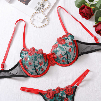 Embroidery underwear Sexy Piece Color transparent Contrast Floral wear