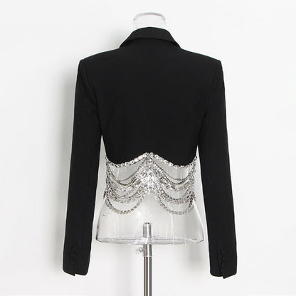 black short Skirt Set Autumn Rhinestone Chain Stitching Slim Skirtprovide me 3 nice meta description using the above  keyword ensure you mentain exactly 165 characters