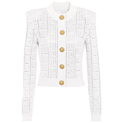  Long Sleeve Cardigan round Neck Cutout Sweater Top Cardigan Coat