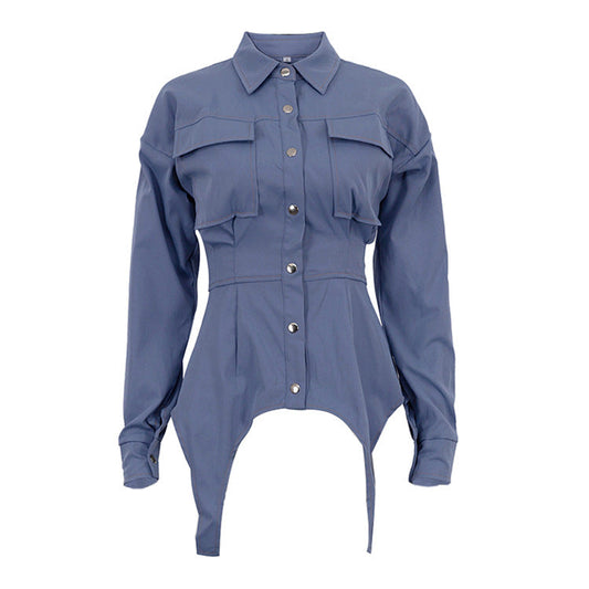 Autumn Shirt Women Design Irregular Asymmetric Collared Long Sleeves Outer Match Shirt