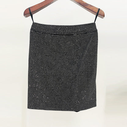   Knitted Top  Net Yarn Stitching Drilling Top Drilling Skirt