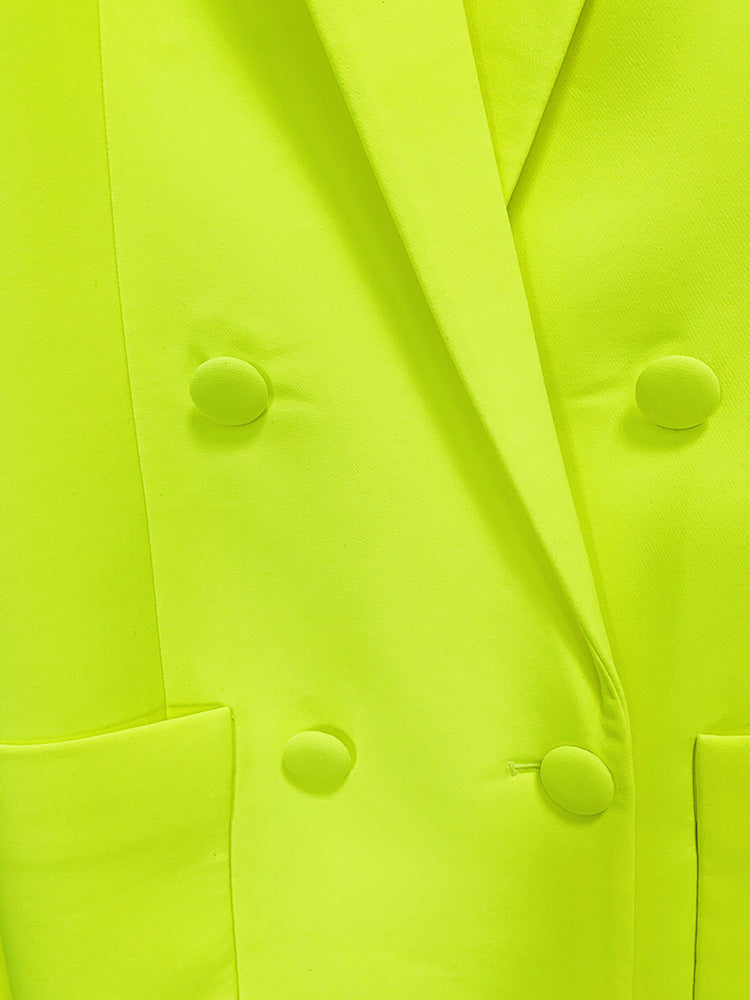 Blazer Cool Profile Shrug Double Breasted Mid Length Fluorescent Yellow