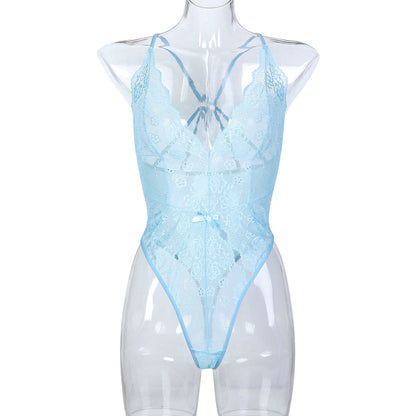 sexy lace lingerie Light Blue French Thin Lace Underwear Sexy V neck 