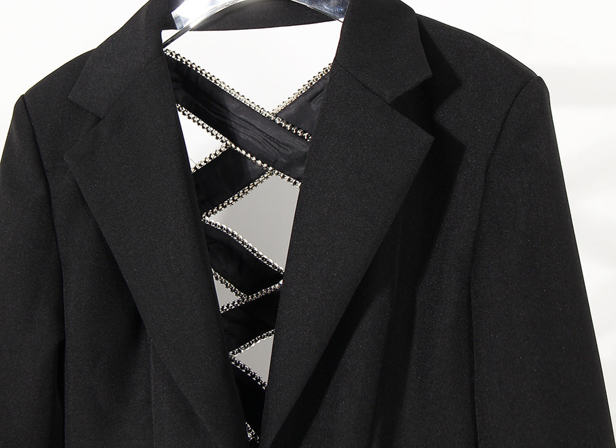 Woman coat Minority Spring Back Cross Cutout high Waist Tight Blazers.