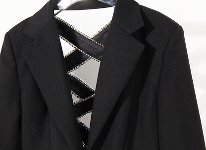 Woman coat Minority Spring Back Cross Cutout high Waist Tight Blazers.