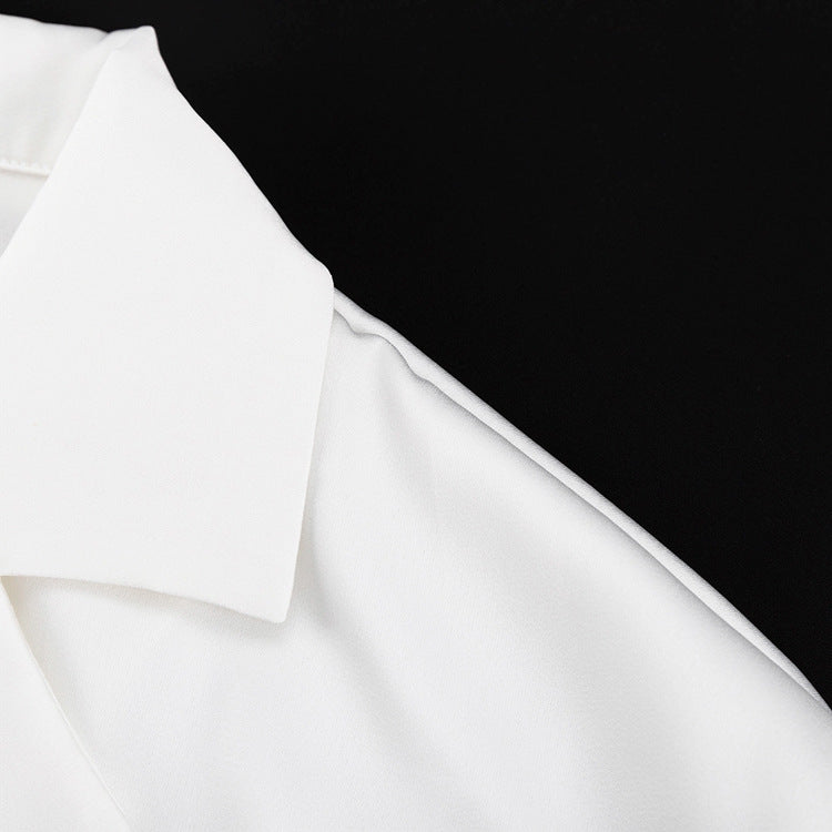 Women Clothing Office Suit Collar Long Sleeve Loose Shirt Satin Drape White Shirt Top