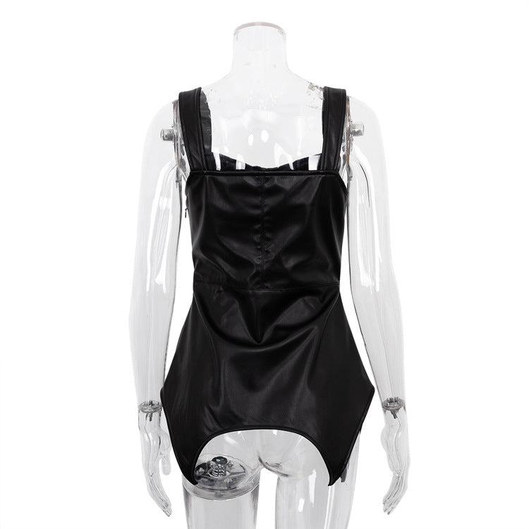 Leather Top Outdoor wear Design Solid Color Faux Strap Tube Street Out