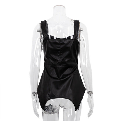 Leather Top Outdoor wear Design Solid Color Faux Strap Tube Street Out