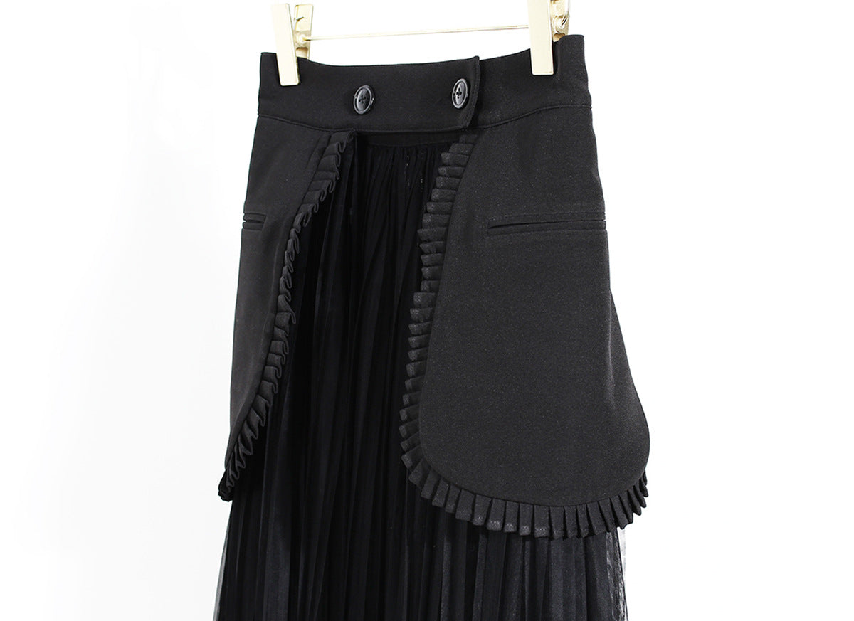 mesh maxi skirt Two Piece Spring Elegant Long Mesh Pleated for Women