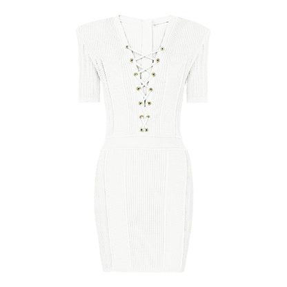 V Neck Summer Online Celebrity Lady Drawstring Cinched Slimming Short.