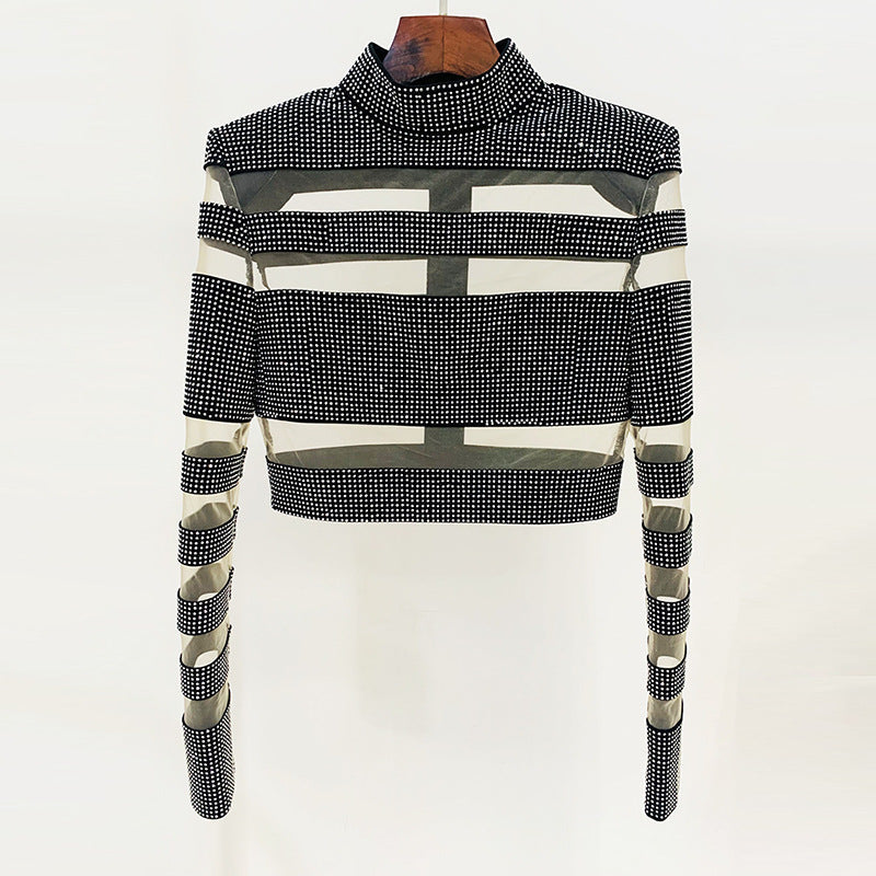   Knitted Top  Net Yarn Stitching Drilling Top Drilling Skirt