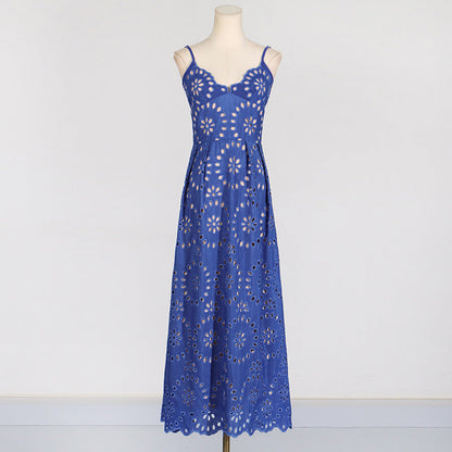 Straps Maxi Dress Slim Fit Slimming Embroidered Crocheted woman Dress.