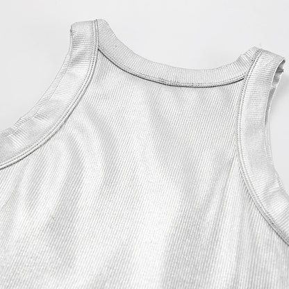 Fashionable Knitted Sunken Stripe Summer round Neck Camisole Vest Sexy Hollow