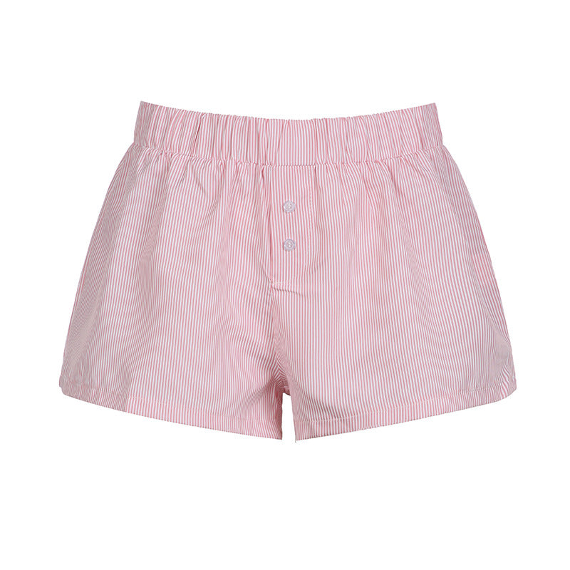 Beach Shorts Simple Blue Striped Women Loose Elastic Waist Sports Pant