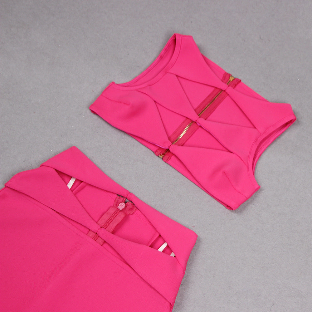 Bandage Dress Two Piece Set Sexy Cutout Tight High Waist Sheath 