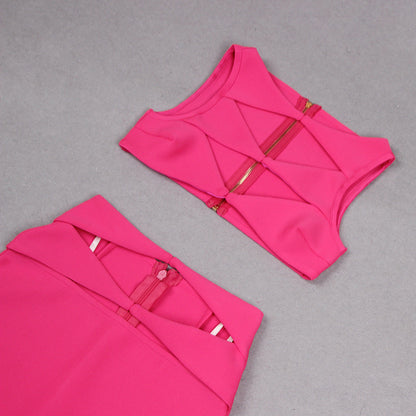 Bandage Dress Two Piece Set Sexy Cutout Tight High Waist Sheath 