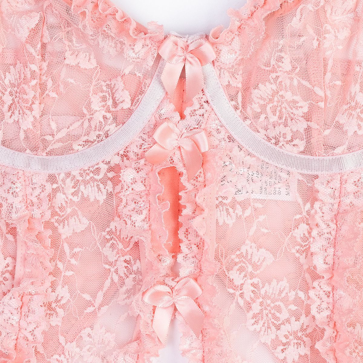 See through Sexy Lingerie Set Pink Lace Pleated Lace Hollow Out Cutout