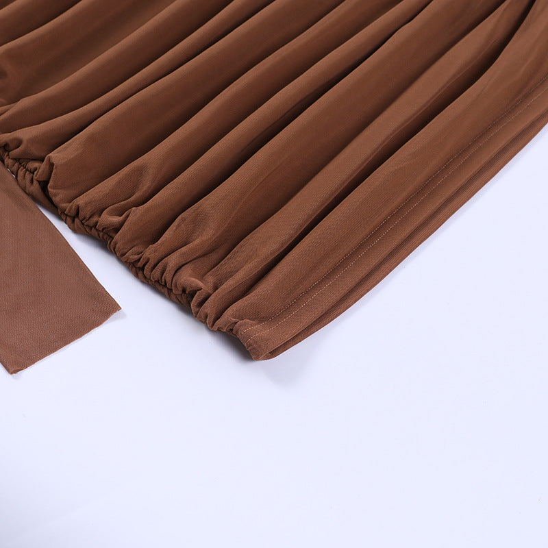 Off The Shoulder Long Sleeve Top Pleated Dress Women Summer