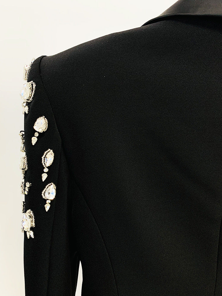  Blazer Star Handmade Beaded  Diamond Embedded Slim Fit Long Blazer