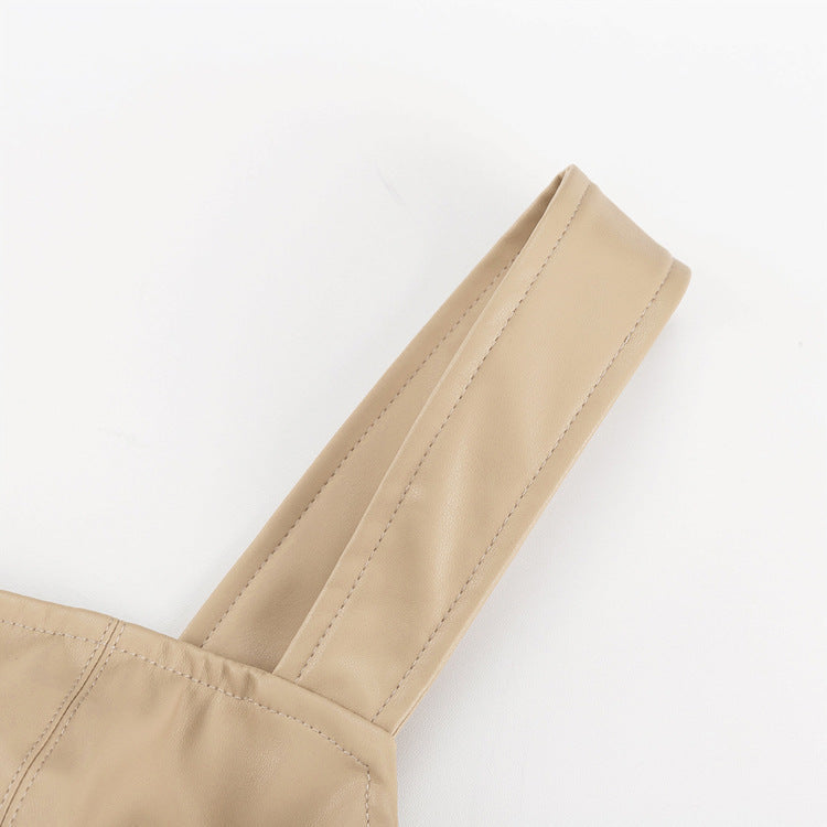 Leather Top Outdoor wear Design Solid Color Faux Strap Tube Street Out