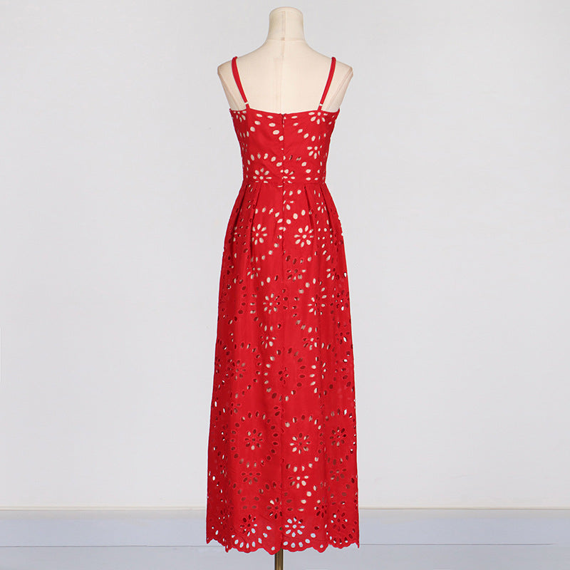 Straps Maxi Dress Slim Fit Slimming Embroidered Crocheted woman Dress.