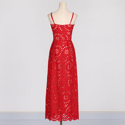 Straps Maxi Dress Slim Fit Slimming Embroidered Crocheted woman Dress.
