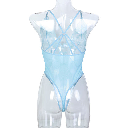 sexy lace lingerie Light Blue French Thin Lace Underwear Sexy V neck 