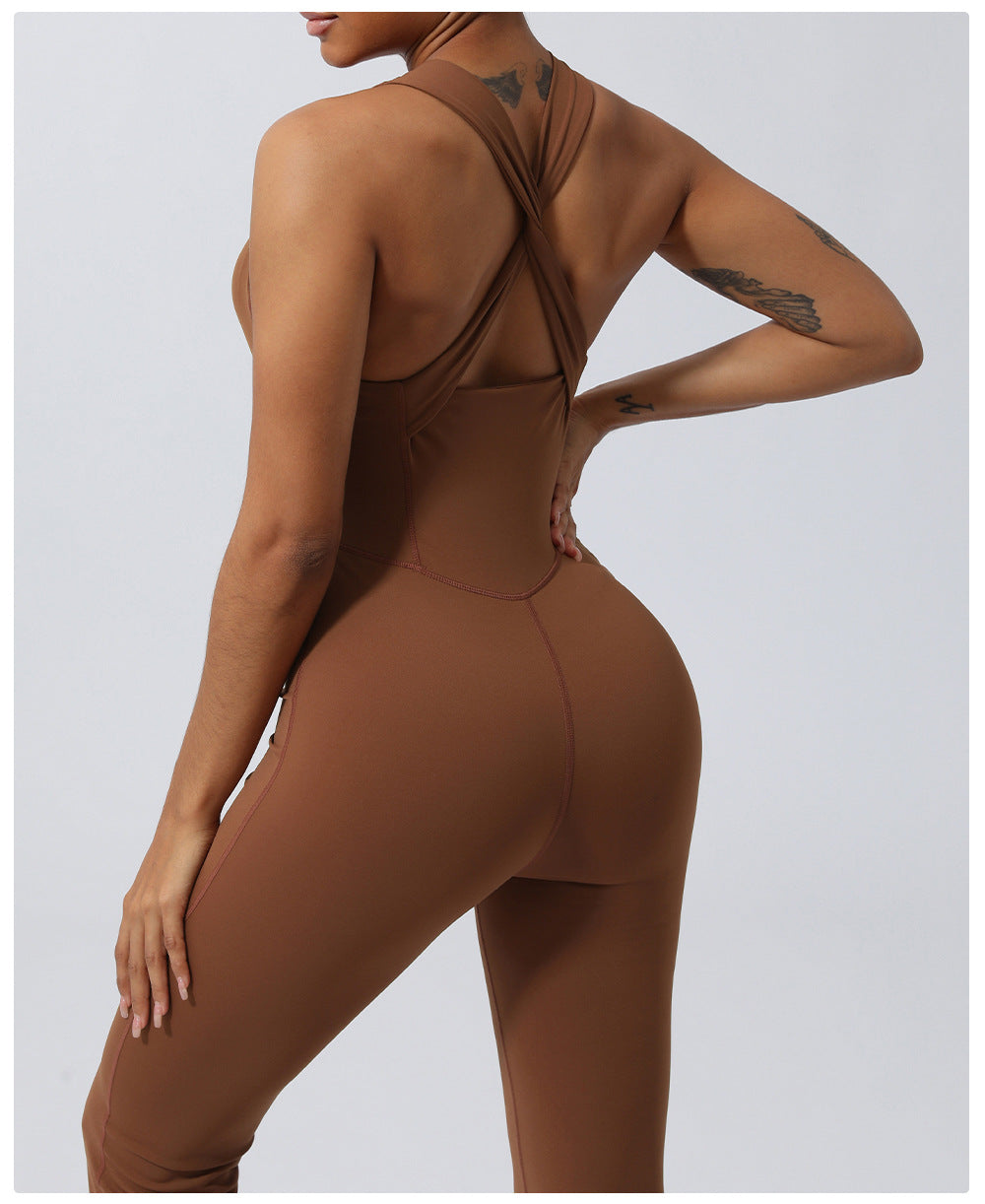 Skinny Yoga Sports Workout Clothes Belly Shaping Micro Yoga Jumpsuit. 