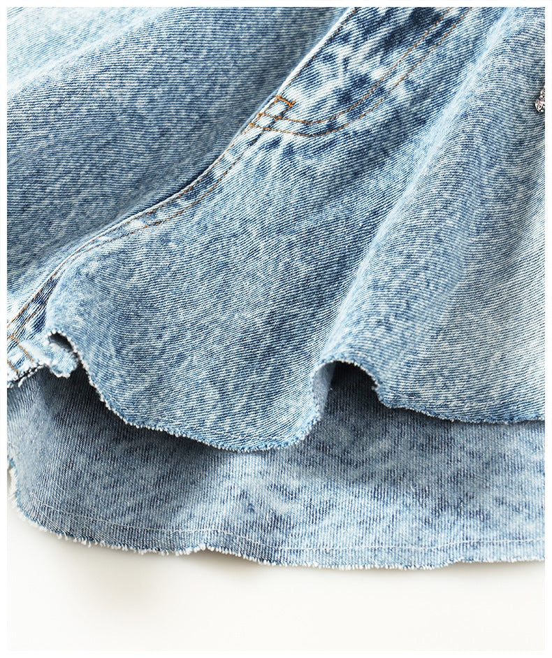 Denim Shorts Ruffled Hem Large Wide Leg Denim Shorts Pants Faux