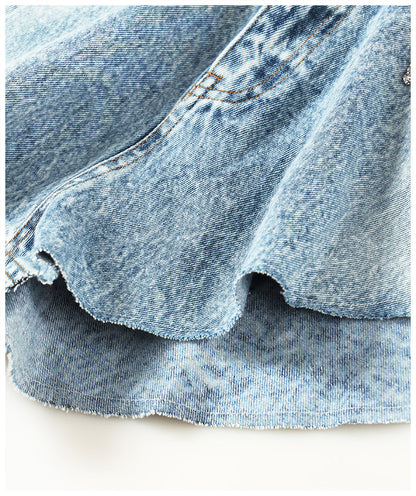 Denim Shorts Ruffled Hem Large Wide Leg Denim Shorts Pants Faux