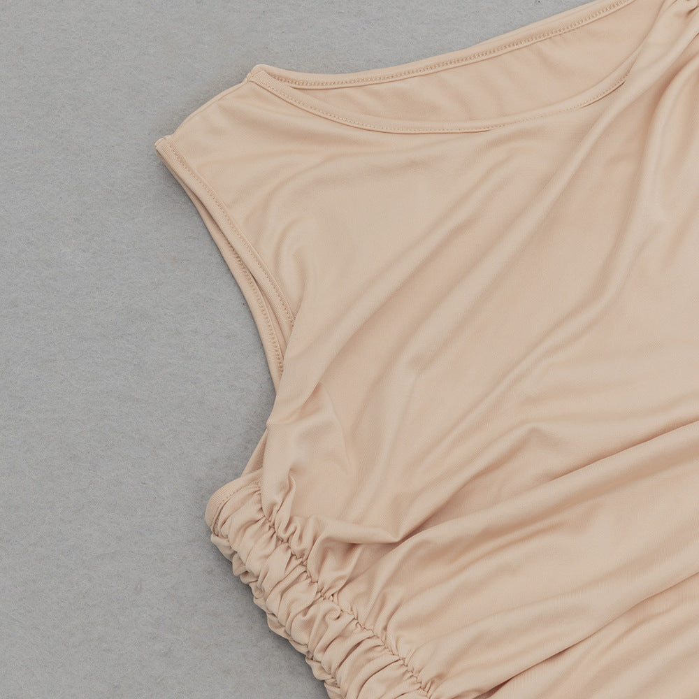 pleated ruffled Dress Summer Round Neck Sleeveless Pleated dress
