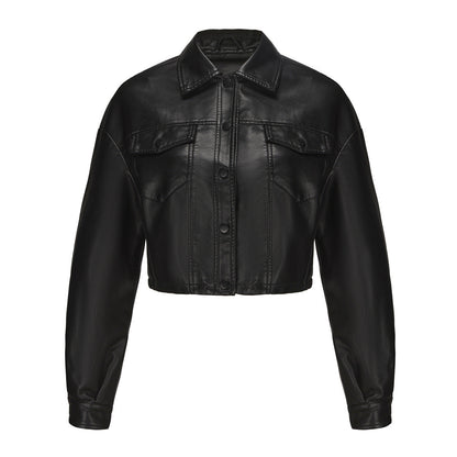Leather Clothing Long Sleeved Spring Autumn Loose Casual Short Jacket.