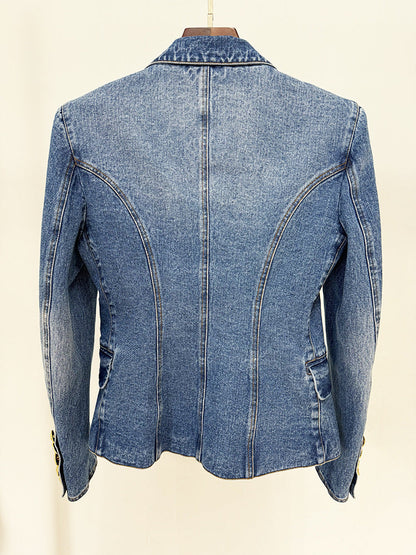 Blazer Skirt Sets Socialite Slim Double Breasted Washed Denim Blazer