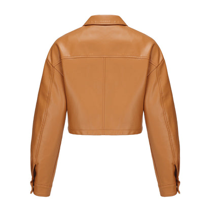 Leather Clothing Long Sleeved Spring Autumn Loose Casual Short Jacket.
