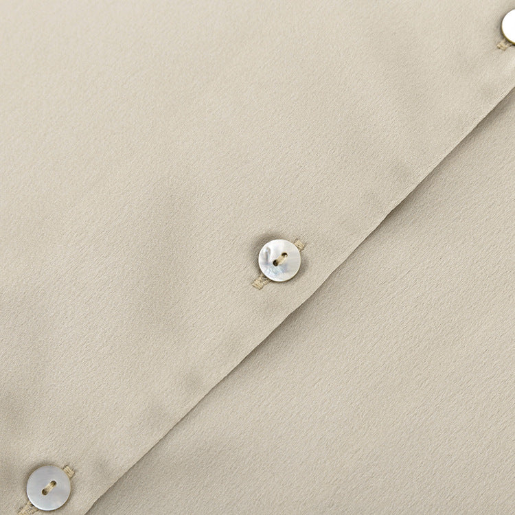 Women Clothing Sleeveless Satin Shirt Mid-Length Top Women Collared Drape Camisole Shirt